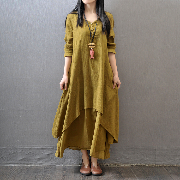 Indian Summer Vintage Clothing - Vestido largo de manga larga para