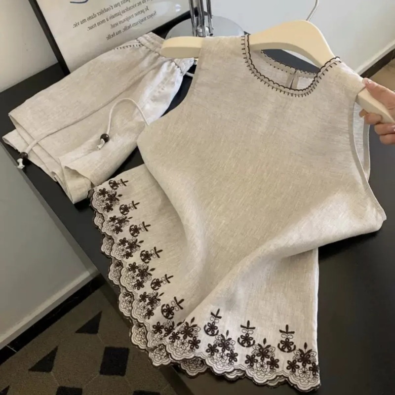 Summer Linen Clothing For Women - Chaleco de encaje bordado de industria