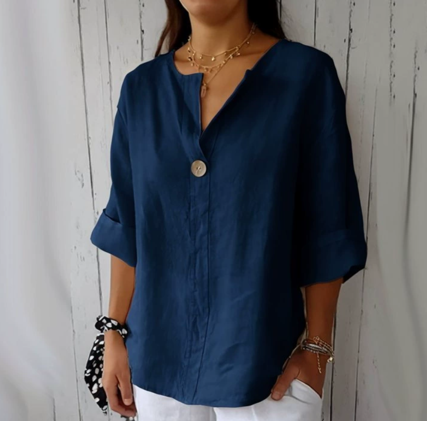 Summer Linen Clothing For Women - Camisa Holgada con Botones y Cuello