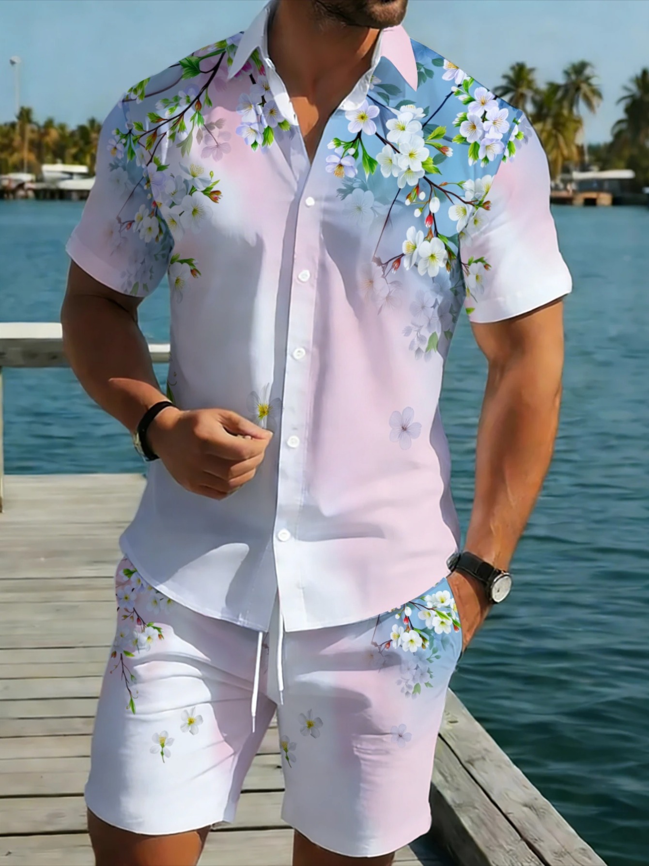 Beach Shirt Hawaiian - Conjunto Hawaiano de 2 Piezas para