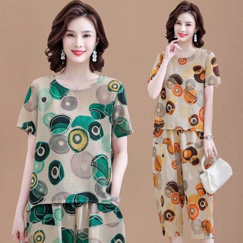 Summer Linen Clothing For Women - Conjunto de camiseta de manga corta
