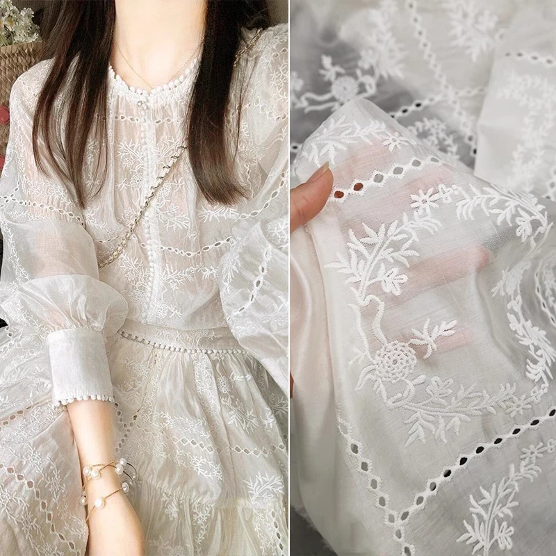 Summer Gauze Clothing - Tela de flores bordadas huecas para