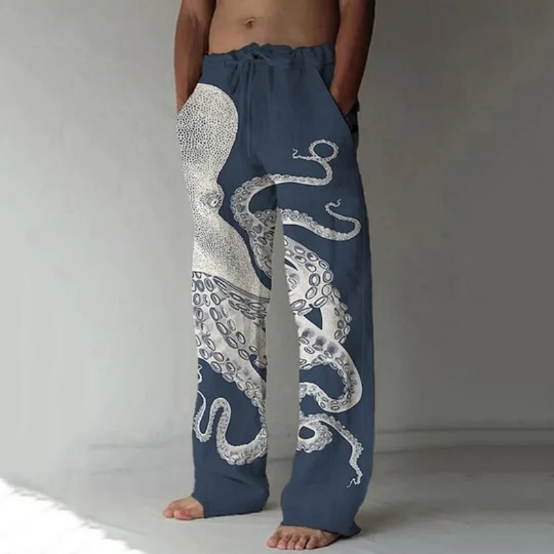 Japanese Summer Clothing Men - Pantalones informales con estampado con dibujo