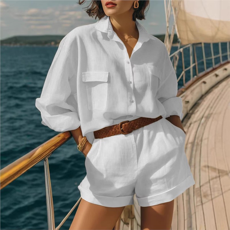 Conjuntos de Dos Piezas Azules - Summer Linen Clothing For Women reseña y precio