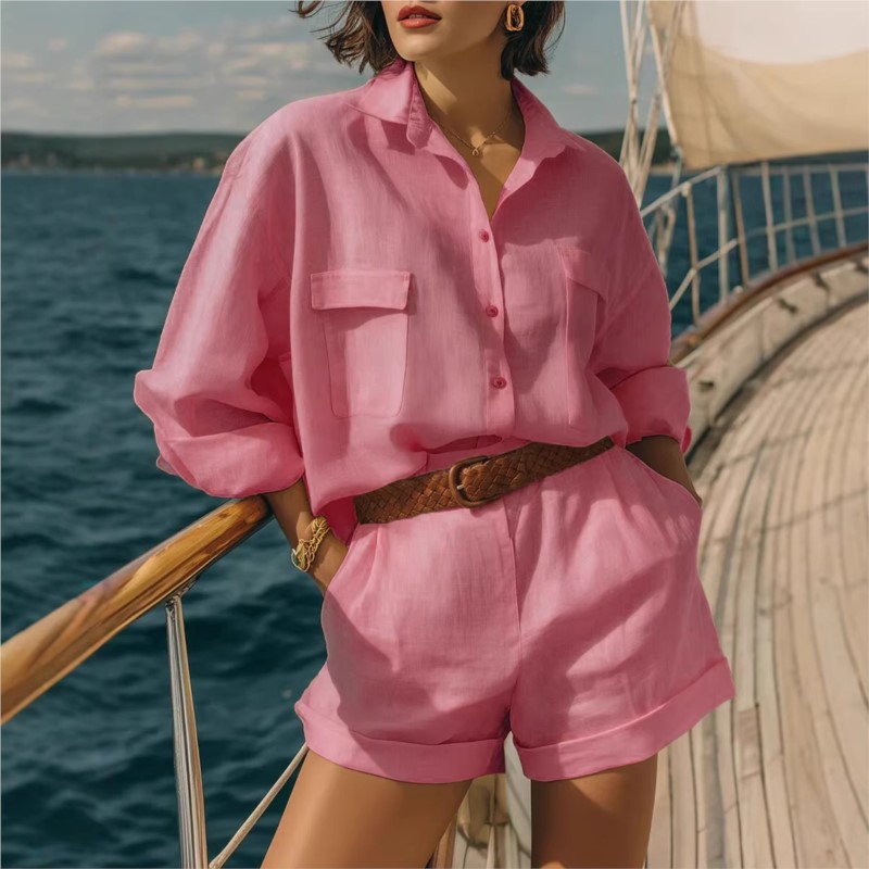 Conjuntos de Dos Piezas Azules - Summer Linen Clothing For Women reseña y precio