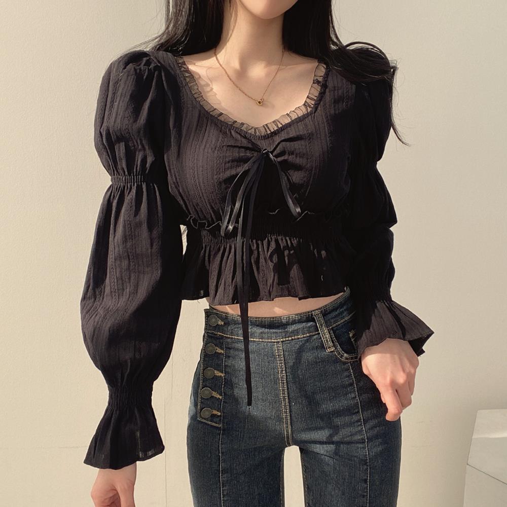 Blusas de manga abombada para  - Crop Blouse Linen reseña y precio