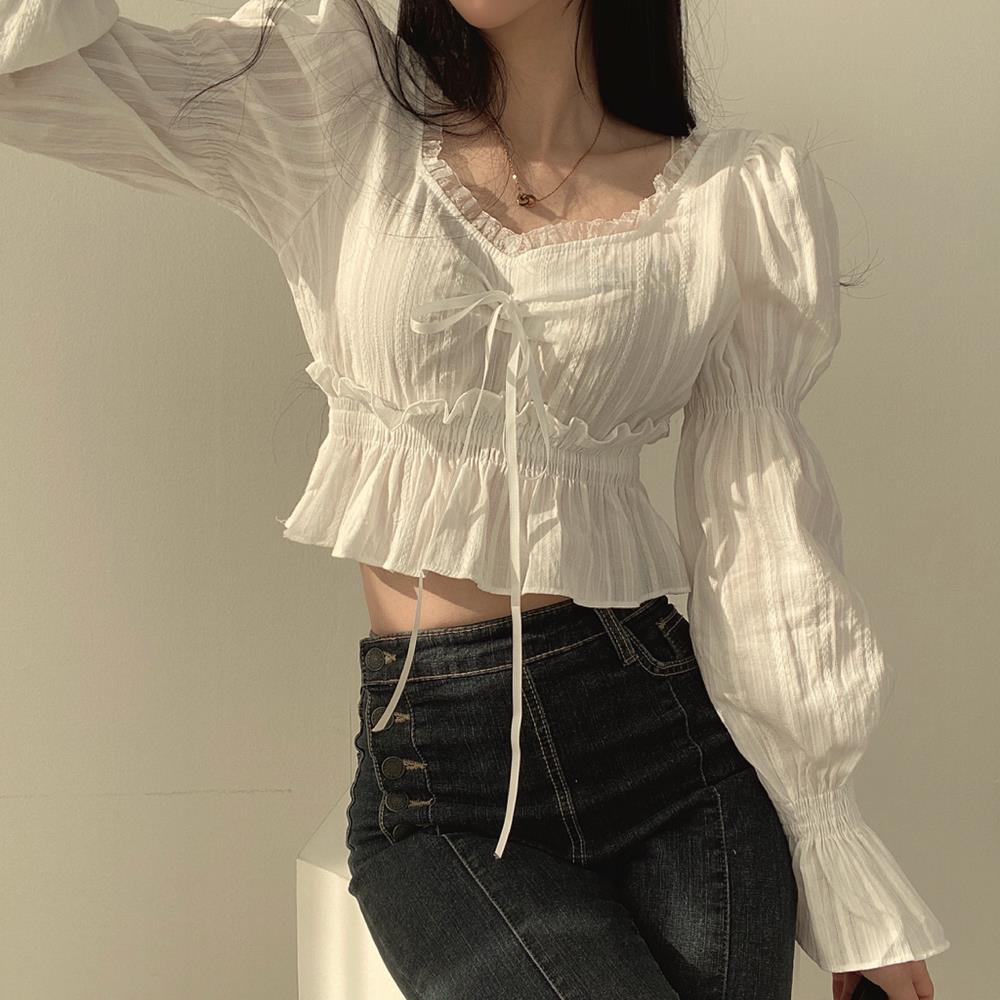 Blusas de manga abombada para  - Crop Blouse Linen reseña y precio