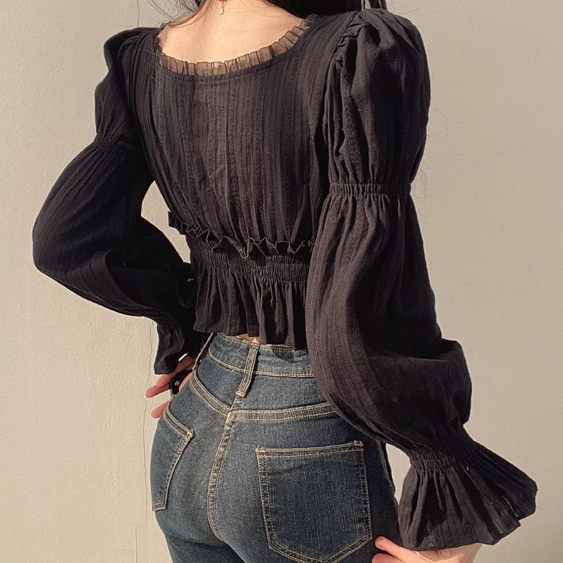 Blusas de manga abombada para  - Crop Blouse Linen reseña y precio
